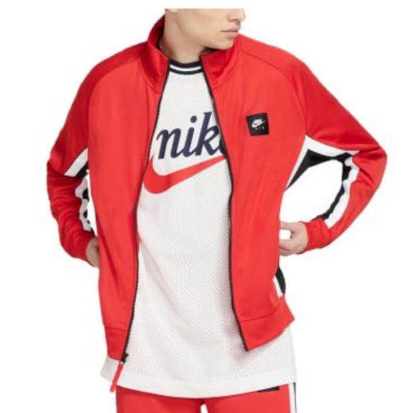 NIKE AIR Sportswear, Lightweight Track Jacket, Sewn Text, Red-Black-White, L - Picture 2 of 12